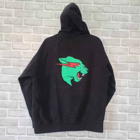 Mr Beast Hoodie L Unisex Black Cotton Blend Front Back Graphics Distressed - Picture 2 of 11